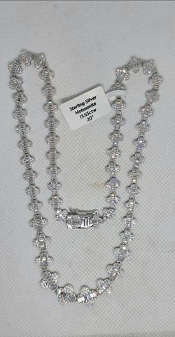 925 Sterling Silver Clover Chain With Genuine Moissanite 13.6 Carats 20 Inch 12 MM