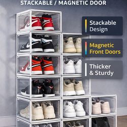 🔥 Clear Shoe Box Organizer (9 Pack) – Stackable / Magnetic Door