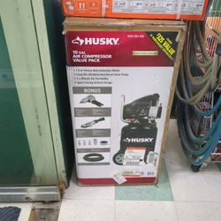 husky air compressor with two air tools 10 gallon
