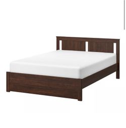 SONGESAND Bed frame, brown/Luröy, Queen