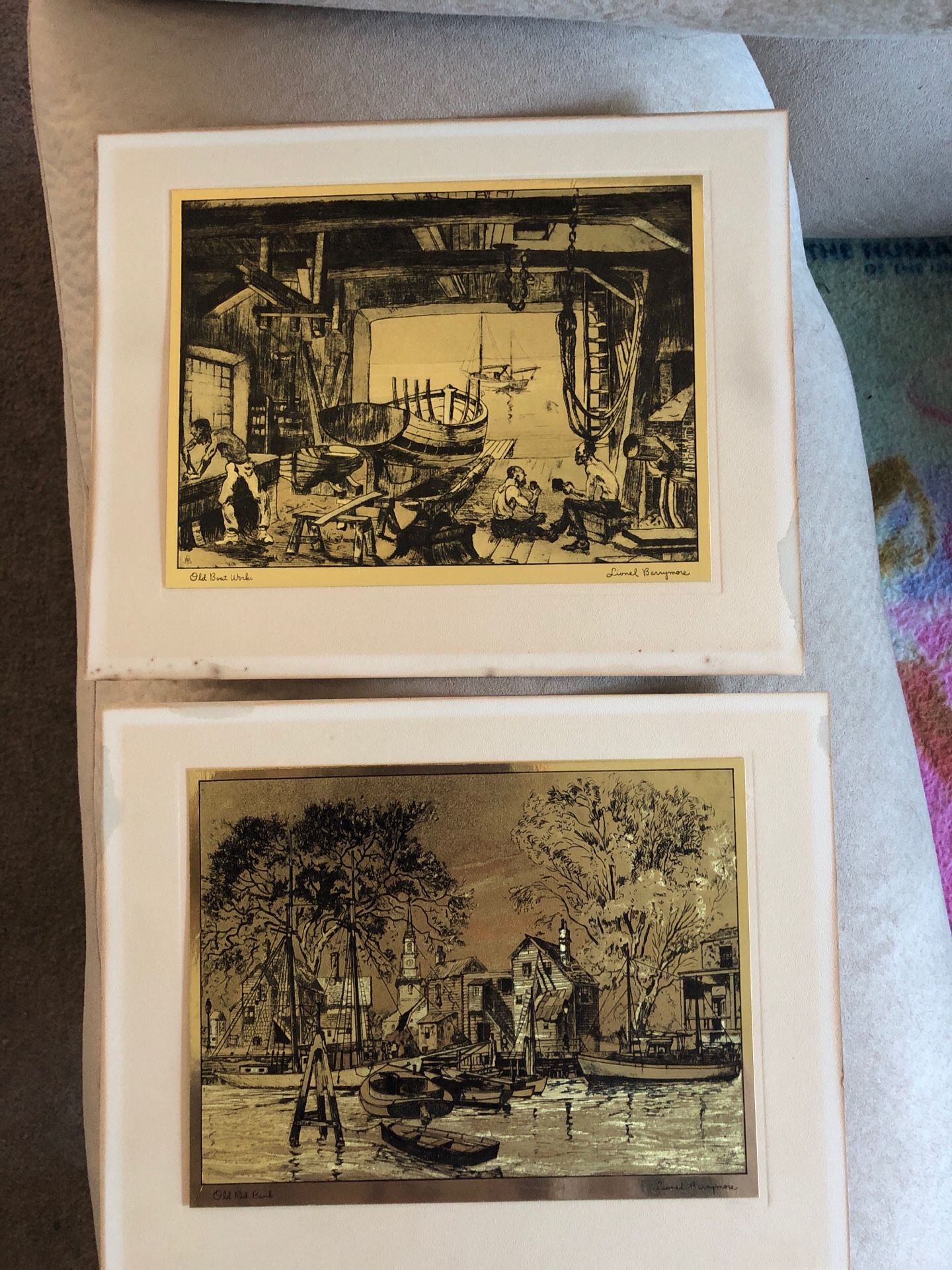 4 Vintage Gold-Etch Prints