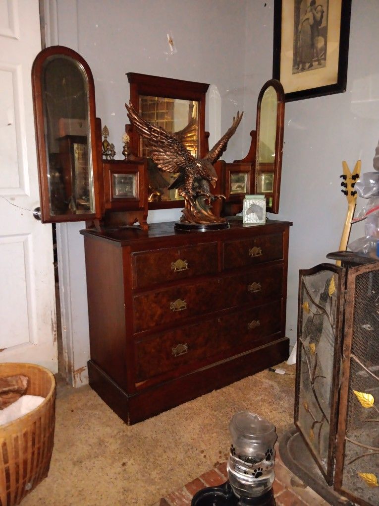Antique Triple Mirror Dresser