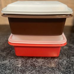 Vintage Tupperware Set Of 4 Square Containers with Colored Lids With Extra  Lid