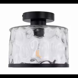 Briignite 9 in. 1-Light Black Round Clear Glass Semi-Flush Mount with Water Glass Shade and No Bulbs Included 1-Pack