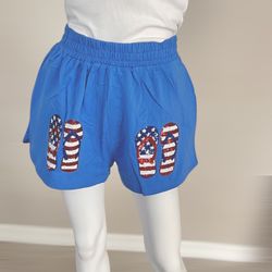 Fantastic Fawn Patriotic Sequin Flip Flop Shorts Sz Medium 