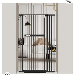 55.11" Extra Tall Cat Pet Gate 33.07-36.22" Wide Pressure Mounted Walk Through Swing Auto Close Safety Black Metal Kids Dog Pet Puppy Cat for Indoor S