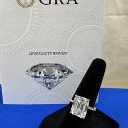 GRA 5.0ct Emerald Cut Moissanite Ring | Size 6 | Solid Sterling Silver