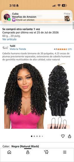 Cabello humano rizado birmano de 20 pulgadas