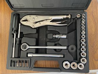 Vintage Ratchet Socket Wrench & Locking Pliers Tool Set with Hard Case