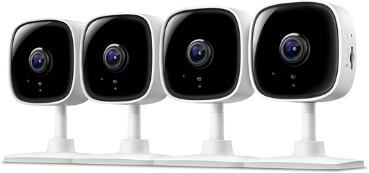 4 Tapo Indoor Security Cameras/Baby Monitors and No Drill Wall Mounts, White