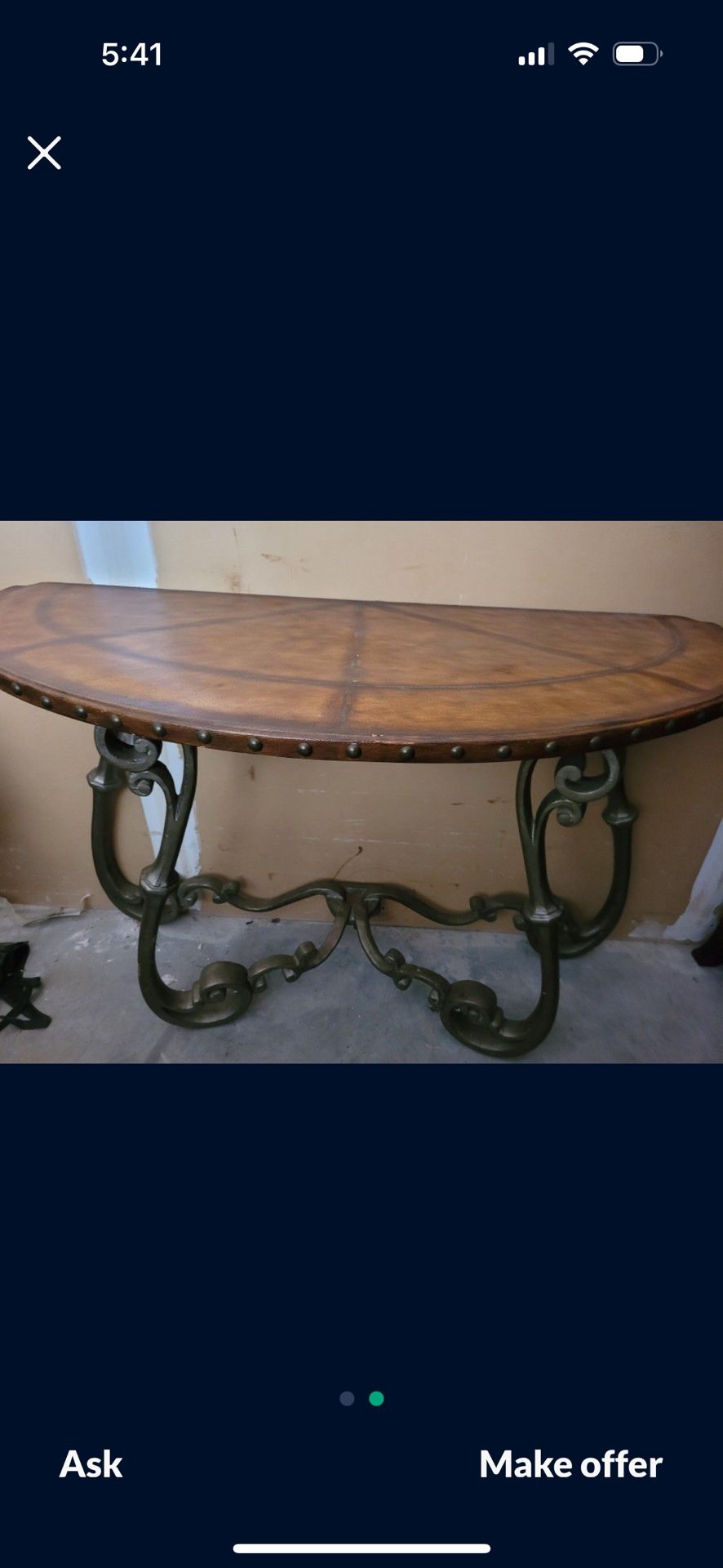 Leather Crescent Shaped Console Table