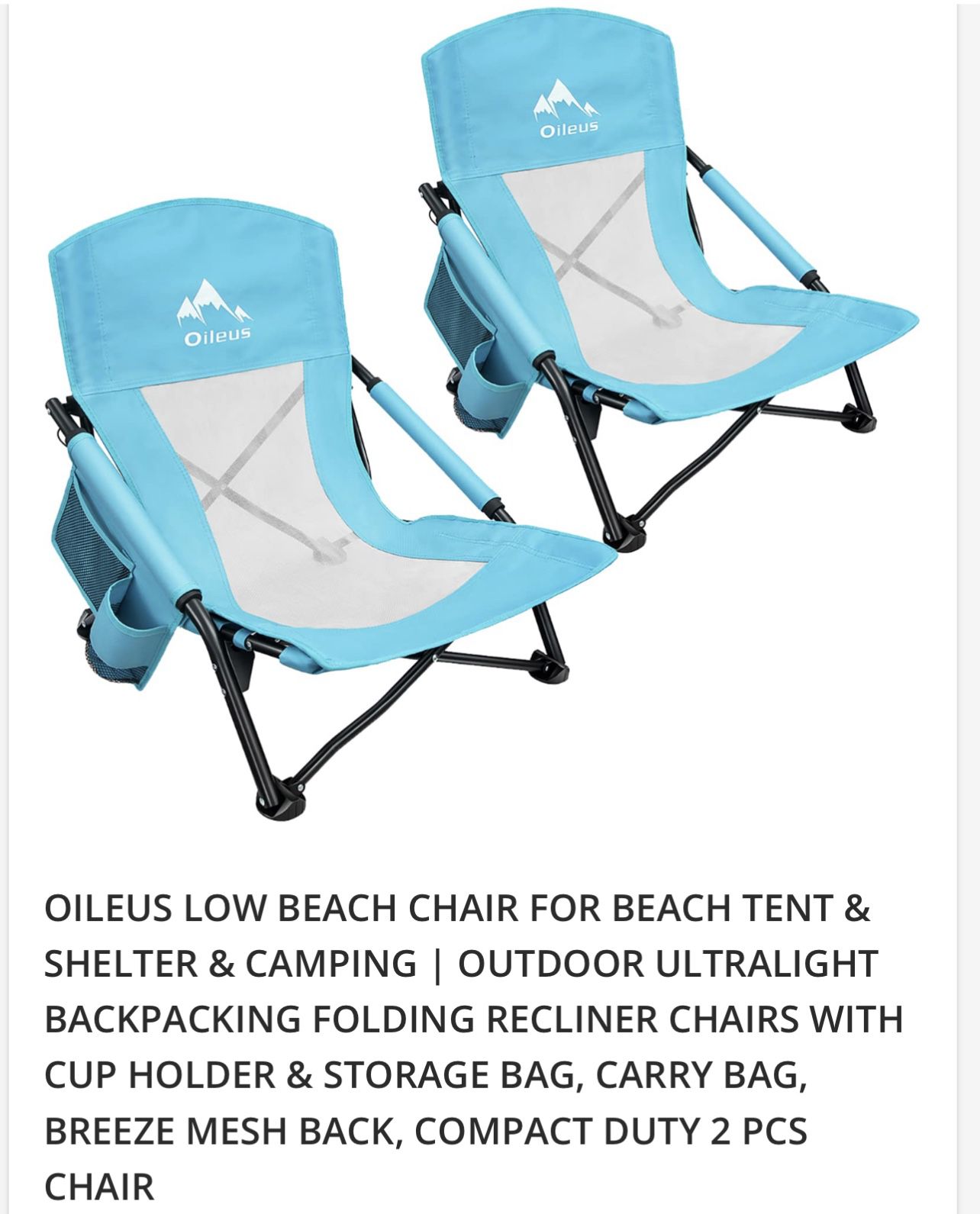OILEUS LOW BEACH CHAIR FOR BEACH TENT & SHELTER & CAMPING