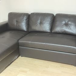 Sectional Sofa Bed With Storage- Dark Brown Vinyl