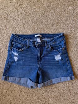LC Lauren Conrad Blue Distressed Denim Shorts – Cuffed Hem