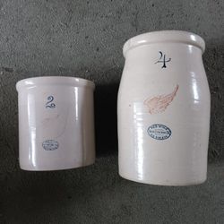 Two Vintage Redwing Pots 