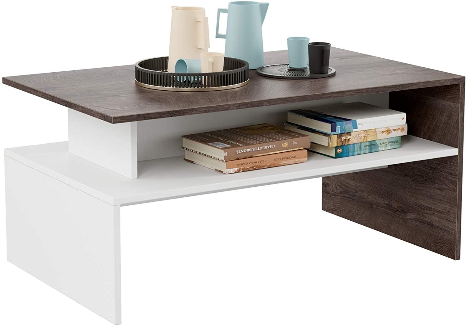 Modern Console Coffee Table 2-tier, 35.4" Rectangular Storage Open Shelf Table