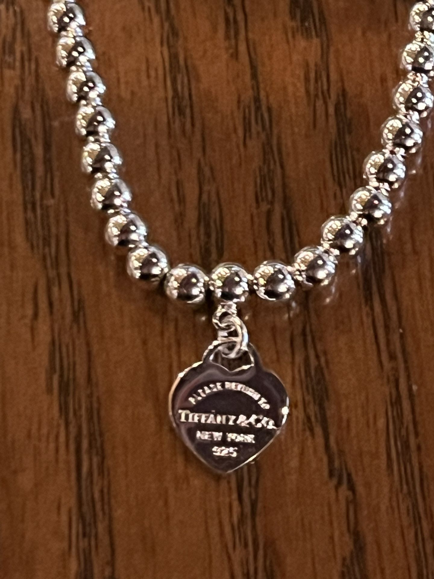 Valentines Day Special Tiffany and Co. return to Tiffany heart blue enamel beaded bracelet 7 inches authentic