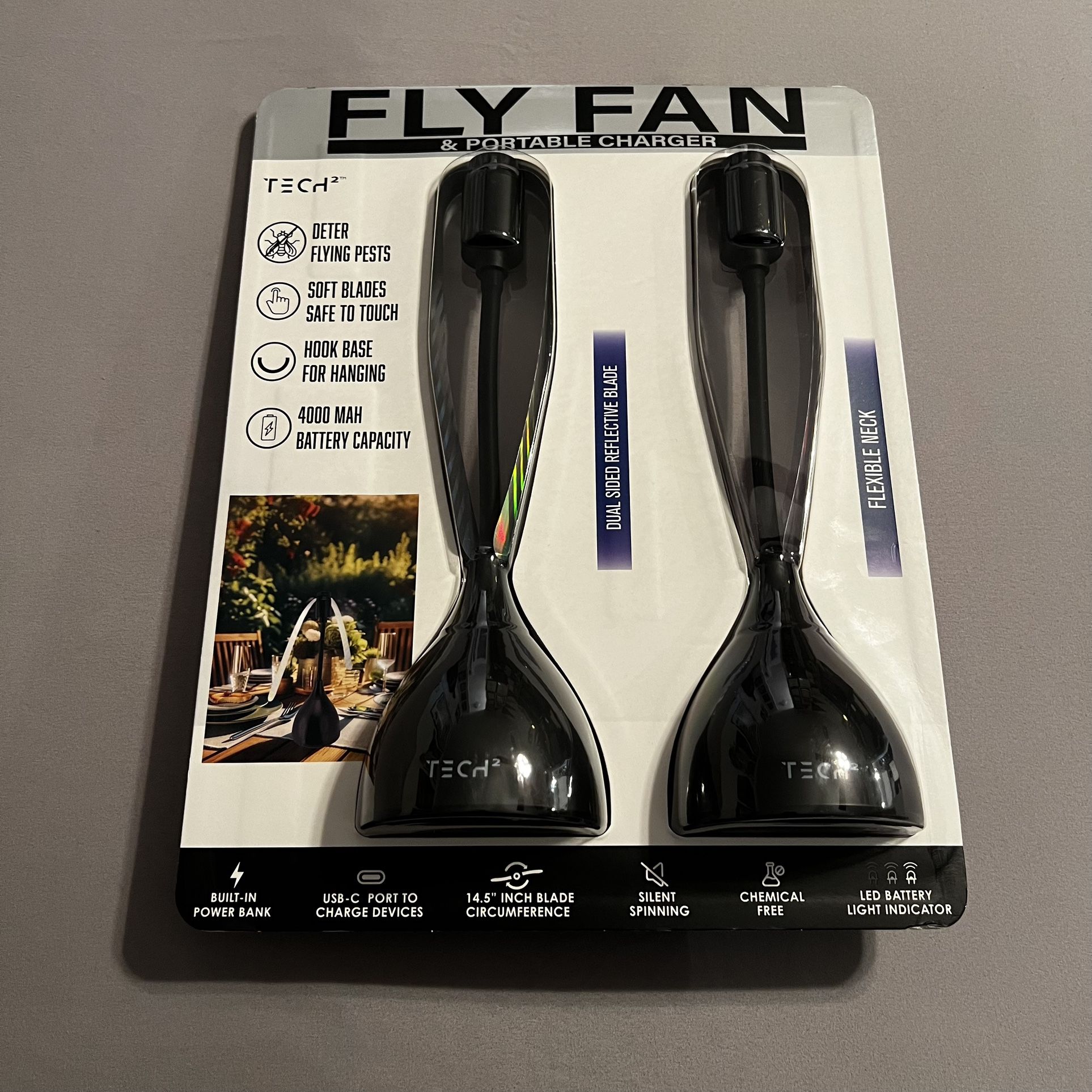 Tech2 Fly Fan & Portable Charger 2-Pack Flying Pest Deterrent