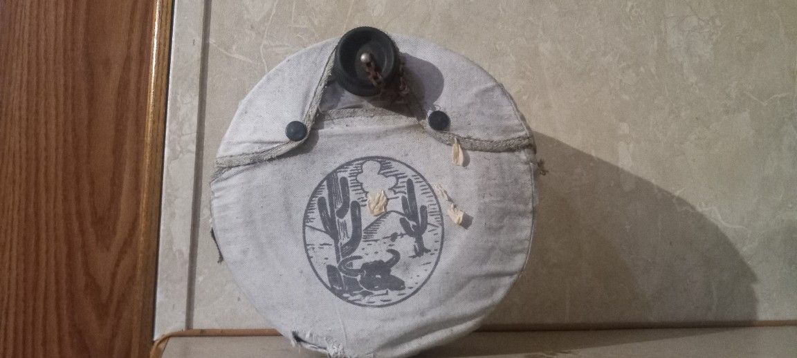 Vintage Boy Scout Round Aluminum Water Canteen with Canvas Desert Cover