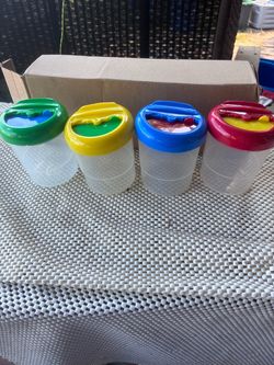 New Open Box 4 Non-Spill Paint Cups - Brush Holder, Keep Paint Fresh, Tip Safe!
