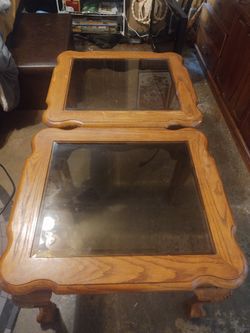 Wood And Glass End Tables