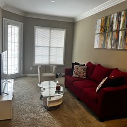 Moving Sale!!!! 8ft Red Sofa with 4 pillows excellent condition