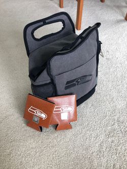 New Seahawks lunch bag and beer cozies
