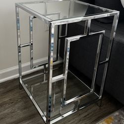 Chrome End Tables (2) with Glass Shelving