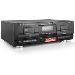 Pyle Dual Stereo Cassette Tape Deck - Clear Audio Double Player Recorder System w/ MP3 Music Converter, RCA for Recording, Dubbing, USB, Retro Design 