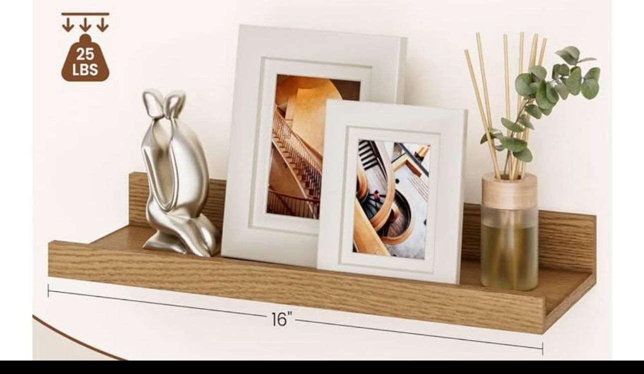 Two 16 Inch Picture Ledge Floating Shelves (Walnut) BRAND NEW
