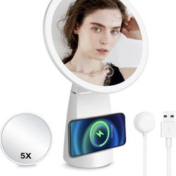 Lighted Makeup Mirror with Wireless Charger and Phone Holder 8.66”