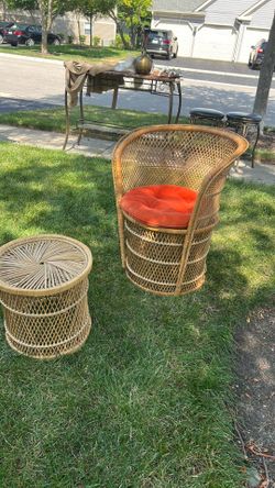 Wicker chair and ottoman/table