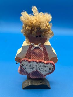 Hand painted wood fabric angel figurine