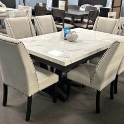 7PC Real Marble top Dining table set