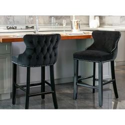 FREE 🎁 with purchase- New Black Velvet Bar Stools Set of 2 
