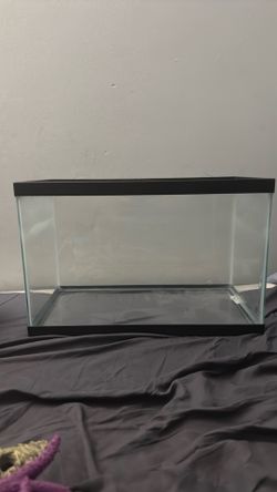 10 gallon aquarium tank (24” long). Comes with air pump, tubing, air stone, thermometer, and decorations. Everything works