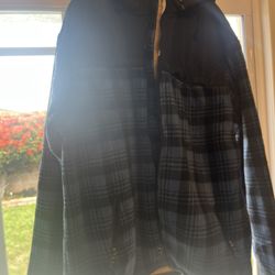 Marino bay Hooded blue Flannel Jacket With Sherpa Lining 