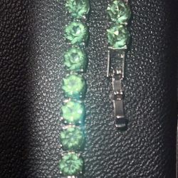 6mm Green/925 Silver CZ Diamond Bracelet 7.09 Inches