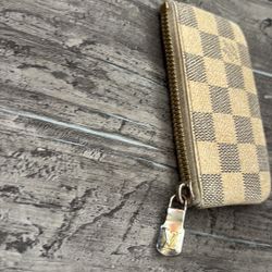 Luis vuitton wallet id card holder key chain clutch Damier Azur coin case purse