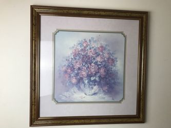 Julia Cramer Print Matted and Framed 27" x 27" Still Life of Roses