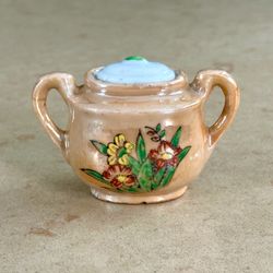 🫖 Beautiful miniature Japanese vintage floral lusterware sugar bowl with mismatched lid