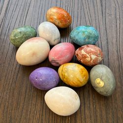 11 Vtg Marble Alabaster Polished Agate Marbled Stone Egg Lot Italy Easter 2.5"
