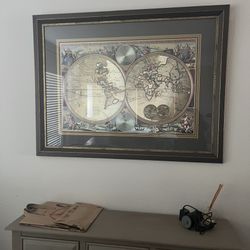Rare!! The Bombay Company Framed World Map