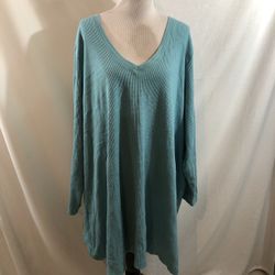 Roaman’s Turquoise 3/4 Sleeve V Neck Thermal Top - Womens 6X, Bust 35”, Length 35.5”, NEW