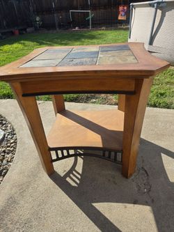 Wood End Table with Slate Tile Top
