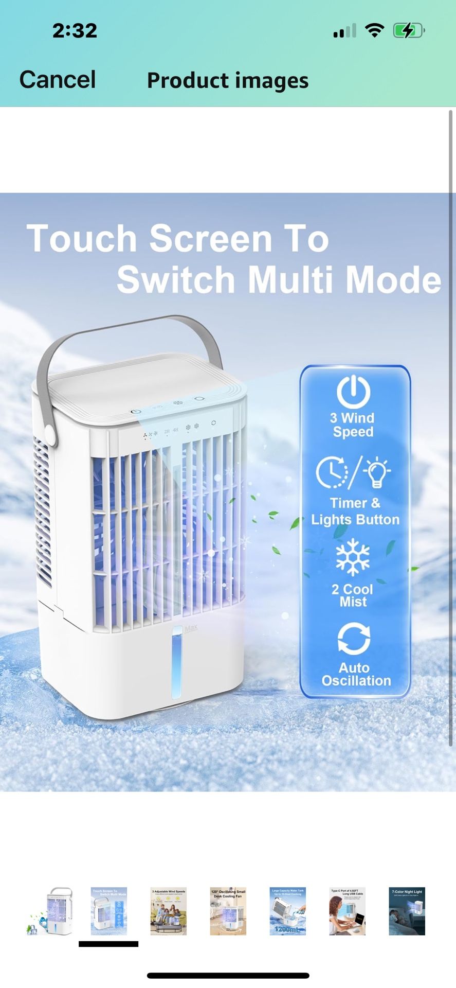 Portable Air Conditioner, 1200mL Evaporative Air Cooler, Personal Mini Air Conditioner with 3 Speeds & 2/4H Timer, 120° Oscillating Portable Ac Unit F