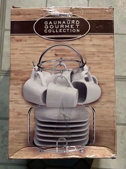ESPRESSO SET 6 CUPS & 6 SAUCERS WITH CHROME RACK