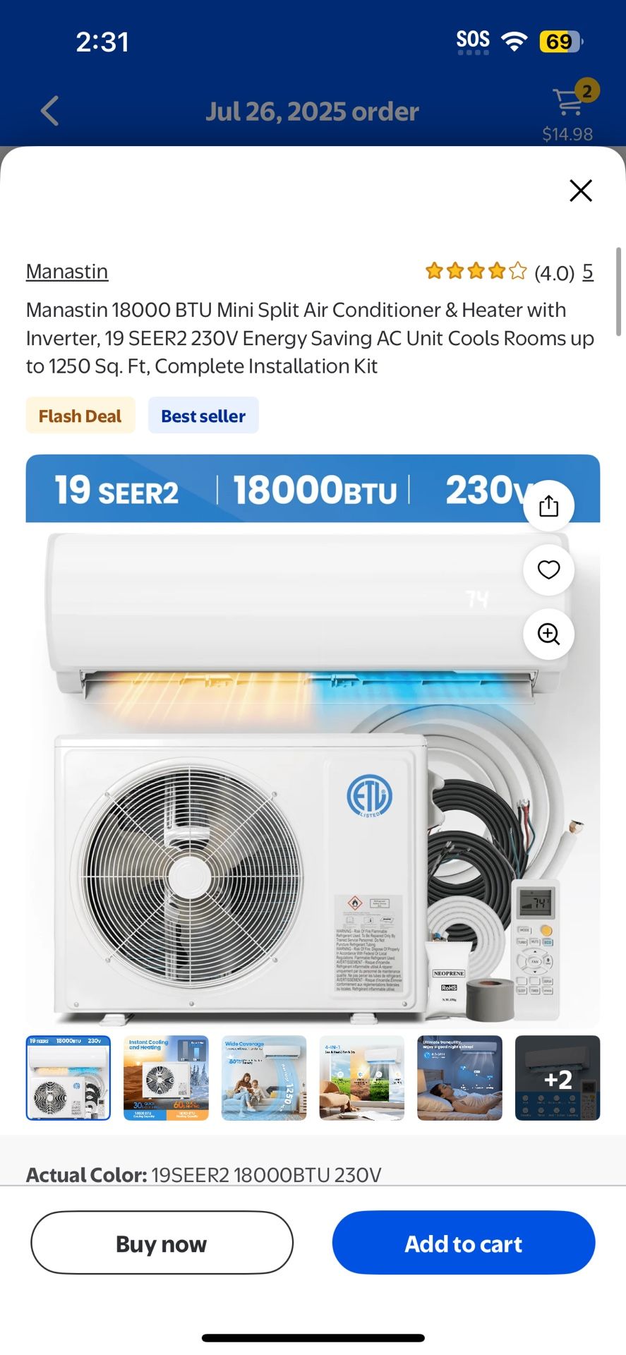 Manastin 18000 BTU Mini Split Air Conditioner & Heater with Inverter, 19 SEER2 23OV Energy Saving AC Unit Cools Rooms up to 1250 Sq. Ft, Complete Inst