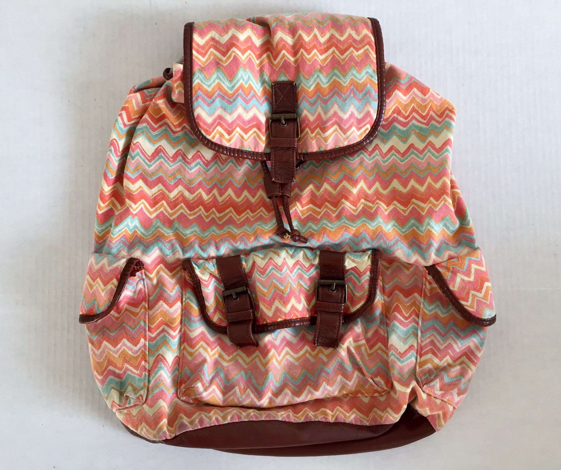Claire’s Canvas Leather Backpack Classic Retro Pink Orange Teal Bag Purse Handbag