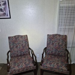 Pair of Traditional Upholstered Accent Chairs – Solid Wood Frame